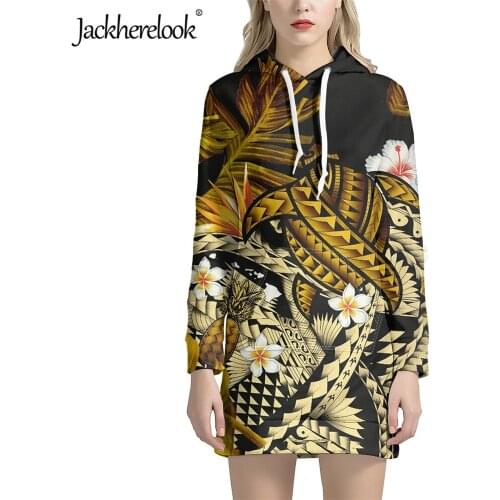 Jackherelook Vintage Tattoo Polynesian Tribal Hibiscus Brand Design Casual Long Sweatshirts Dresses for Womens Warm Tops Hoodie