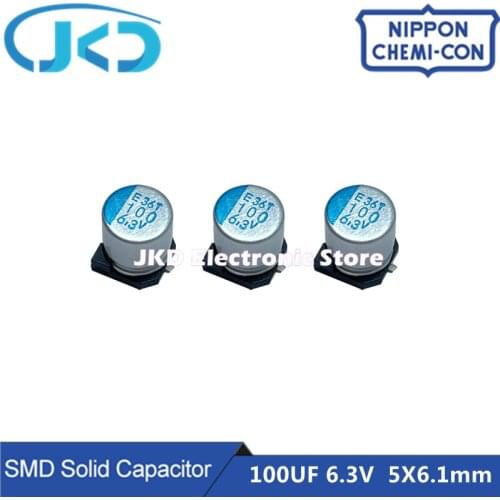20pcs/100pcs NCC 100UF 6.3V 5X6.1mm SMD Solid Capacitor 6.3V100uF For Motherboard VGA Low ESR NIPPON CHEMI CON 100UF6.3V 5*6.1mm