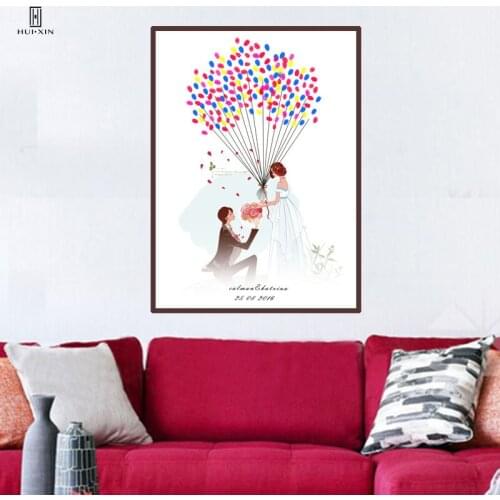 Creative Art Modern Cartoon Romantic Colorful DIY Guestbook Fingerprint Love Couple Wedding Party Decor Best Gift For Marriage