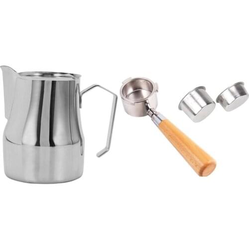 550Ml Milk Frothing Pitcher Jug Espresso Coffee Mugs with 3PCS Coffee Bottomless Portafilter for Delonghi Filter 51MM