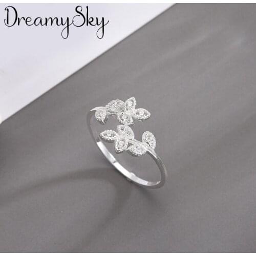 Hot Sale Charm Open Crystal Leaf Rings for Women Men Adjustable Size Finger Rings Valentines Day Gift Jewelry 2021 New