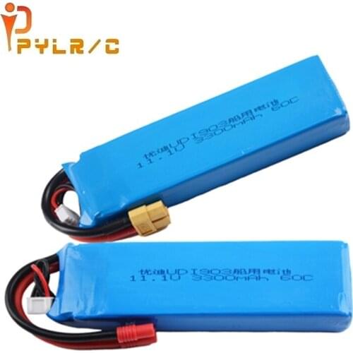 11.1V 3300mAh 60C lipo battery for large capacity 3S rc boat battery for UDI 903/908 brushless speedboat model aircraft
