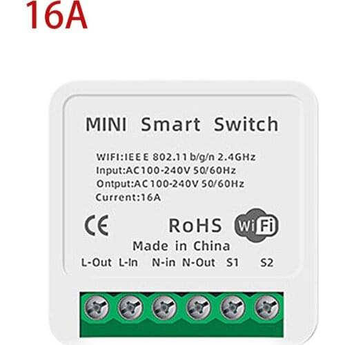 Mini Tuya Wifi DIY Switch Supports 16/10A 2 Way Control Smart Home Automation Module Works with Alexa Google Home Smart Life App