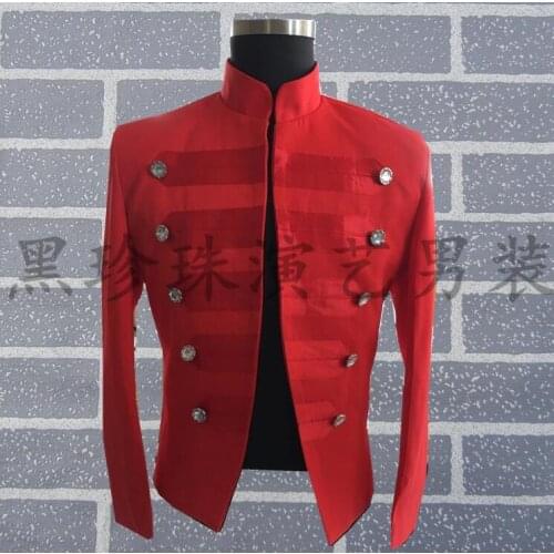 Men Red Suits Designs Personalized Stage Costumes For Singers Men Sequin Blazer Dance Clothes Jacket Star Style Stand Collar