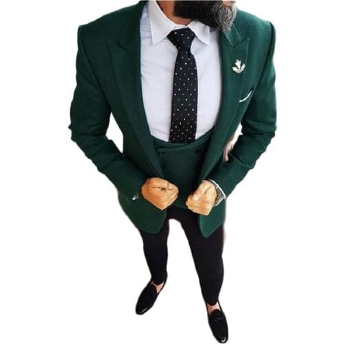 Men Wedding Suits Elegant 3 Pieces Wedding Dress Dark Green Smoking Tuxedo Jacket Terno Slim Groom Suits For Men