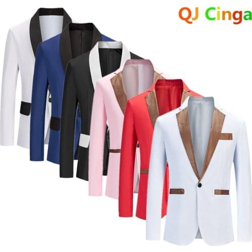 S-3XL Mens Formal Slim Fit Silver Edge One Button Suit Long Sleeve Notched Blazer Blue, Black, Yellow Coat Jacket Top