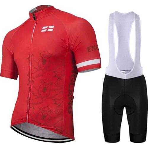 England Men Summer Red Cycling Jersey Set Bike Road Mountain Race Bicycle Wear Cycling Clothing Gel Pad Breathable
