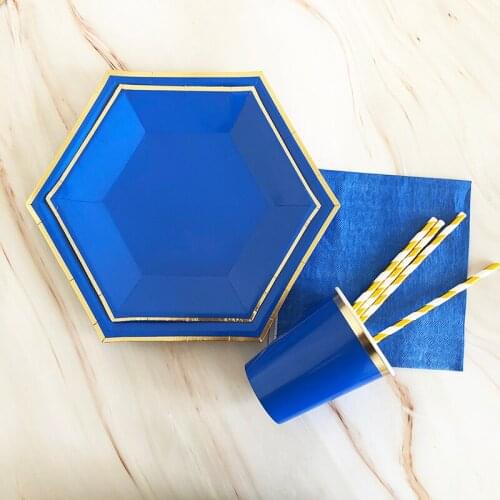 Hexagon Disposable Tableware Set Paper Towel Paper Cup Paper Plate Straw Birthday Party Festival Celebration