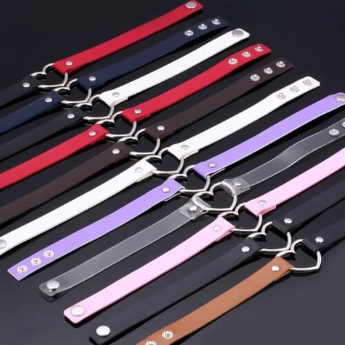 Charm INS Colorful Leather Heart Shape Short Choker Necklace for Women Girl Vintage Gothic Punk Party Necklace Jewelry Wholesale