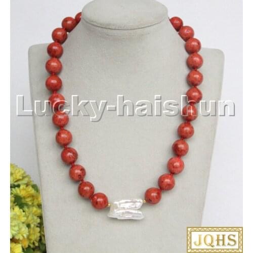 AAA natural 18" 14mm round red sponge coral Keshi Pearls necklace c225