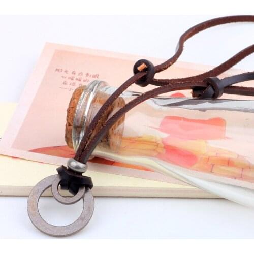 Necklace Cowhide Leather Rope Ethnic Style Retro Fashion Trend Simple Round Long Pendant Holiday Men And Women Gift Accessories