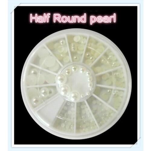 Easy Nail~Mix Sizes White Nail Art Tips Half Pearls 3d Nail Beads Rhinestone Decoration DIY Beauty Salon Nail Wheel