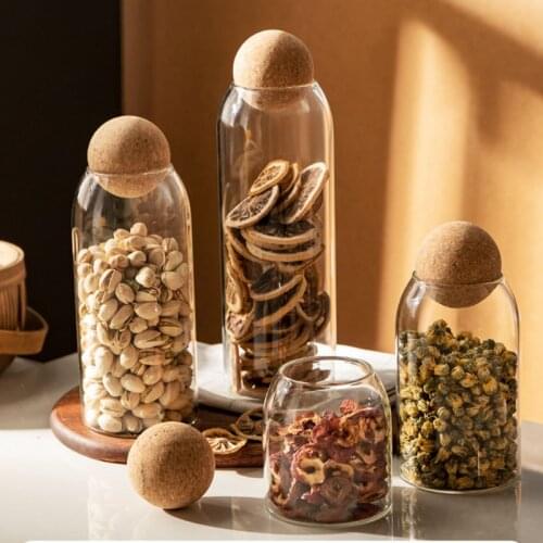 Creative Sealed Glass Storage Jar Cork Lid Tea Bottles Sugar Coffee Spices Container Box Nuts Cans Kitchen Organizer Home Decro