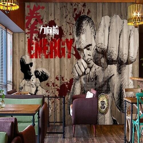 Drop Shipping Custom Wall Mural Retro Wooden Boxing Boxing Gymnasium Background Wallpaper Casino Bar Gym High Quality Mural
