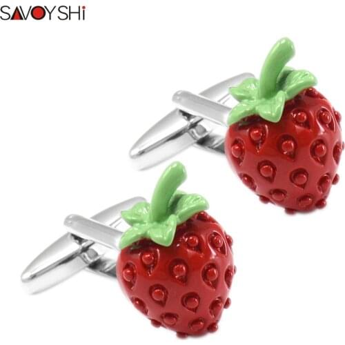 SAVOYSHI Strawberry Cufflinks For Mens Shirts Cuff Botton Accessories High Quality Red Enamel Cuff links Fashion Brand Jewelry