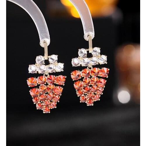 Gorgeous Orange and Purple Zirconia Grape Dangle Earrings Shiny Lovely Fruits Drop Earring for Girl Fashion Summer Ear Jewelry