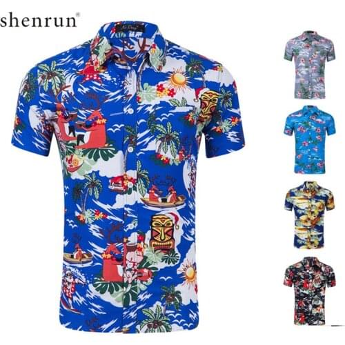ShenRun 2019 Men Shirt Summer Style Palm Tree Print Beach Shirts Mens Casual Short Sleeve hawaiian shirt Chemise Homme