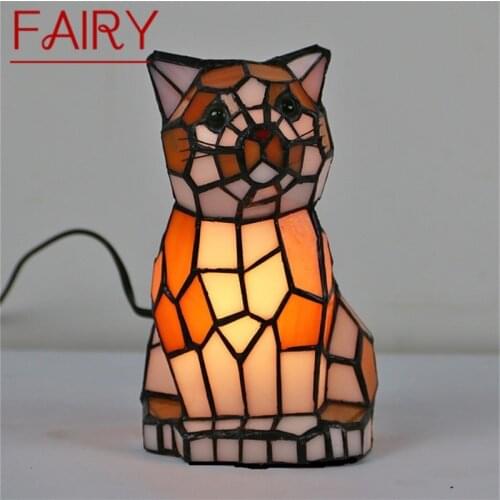 FAIRY Tiffany Table Lamps Modern LED Dog Shade Desk Light Creative for Home Bedside Decoration