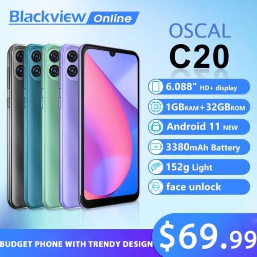 Blackview OSCAL C20 Mobile Phone 6.088" Screene Cellphone 1G RAM+16G ROM HD Android 11 OS 3380mAh Smartphones HD Display