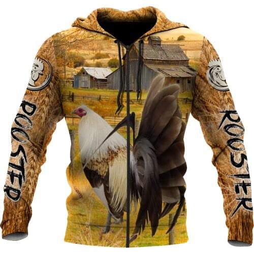 Farm Rooster Pattern 3D All Over Printed Autumn Men Hoodies Unisex Casual Pullover Zip Hoodie Streetwear sudadera hombre DW0583