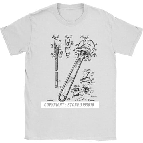 Vintage 3D Graphic Mens Tops T Shirt Wrench Patent Drawing T-Shirt Opener Mechanic Fix Engineer Tshirts for Men Camisas