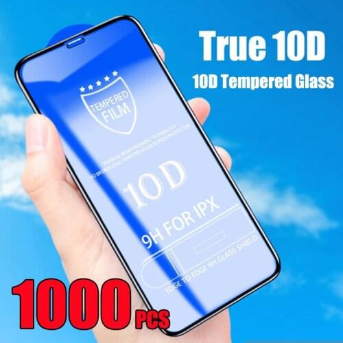 1000pcs 10D Tempered Glass Full Glue Coverage Curved Screen Protector Film For iPhone 12 Mini 11 Pro Max XS XR X 8 7 6 Plus SE
