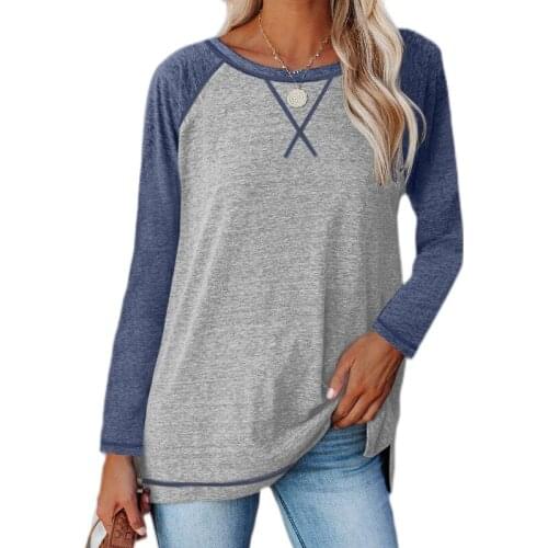 Long Sleeve Cotton Tshirt Women Autumn Casual Tops O-Neck 2021 New Patchworked Loose Casual Top For Womens Oversized T-shirts