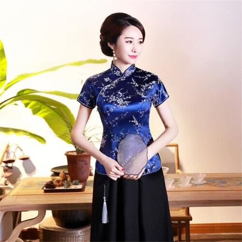 Lady Cheongsam Shirt All Match Vintage Comfy Exquisite Buckles Stand Collar Cheongsam Top