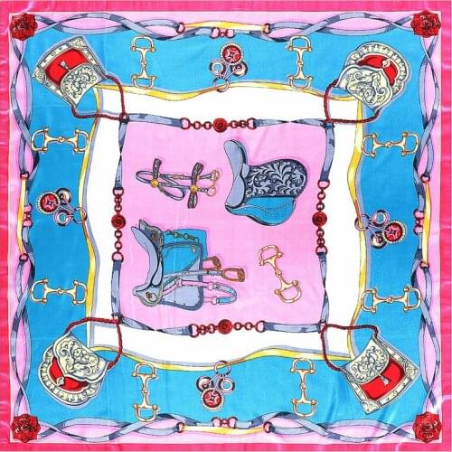 POBING Luxury Saddle Print Headband Hijab Bandana Women Satin Silk Scarf Shawl Foulards Femme Square Scarves Wraps 90*90CM