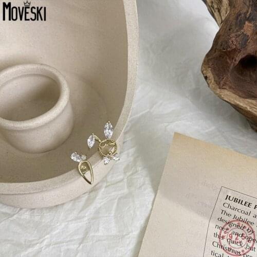 MOVESKI 925 Sterling Silver Shiny Zircon Rabbit Asymmetric Earrings For Women & Female Anniversary Gift