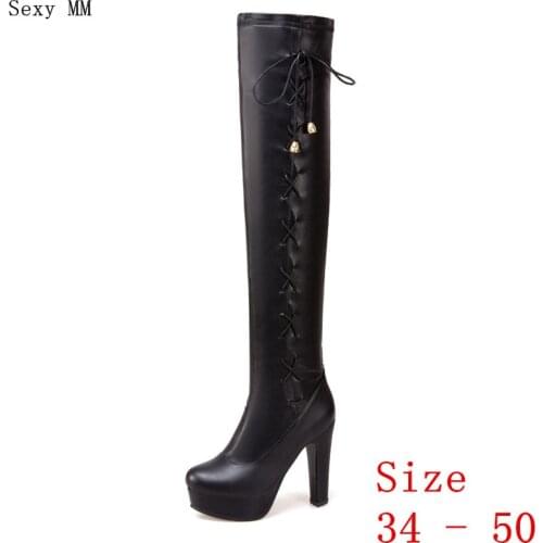 Spring Autumn Platform High Heels Women Over the Knee Boots Woman Thigh High Boots Plus Size 34-40 41 42 43 44 45 46 47 48 49 50
