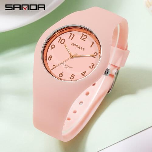 SANDA Pink Watches for Women Simple Fashion Watch Ladies Casual Quartz WristWatches Female Silicone Clock Reloj Mujer Soft Candy