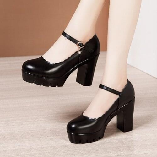 Plus Size 32-43 Ankle Buckle White Red Wedding Shoes Women 2021 Spring Summer Leather Block High Heels Platform Pumps for Office