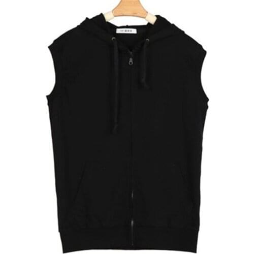 2019 Spring Autumn Clothing Hooded Hooded Women Solid Color Zip-up Cardigan Coat Sleeveless Casual Ladys Vest Cotton Thin