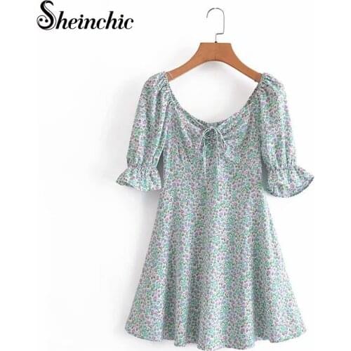 Summer Vintage WomenS Retro Casual Short Sleeve Floral Printed Dresses for Women 2021