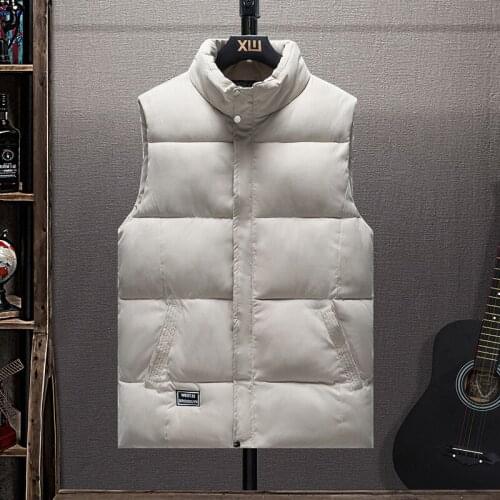Men Vest Cotton Fashion Zipper Stand Collar Down Vest Male Outwear Big Size Sleeveless Men Winter Vest Jacket