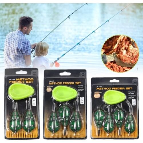 1set 40g/50g Carp Fishing In Line Method Feeders Accessories Set Quick Release Flat Method Feeder and Bait Mould for Carp Feeder