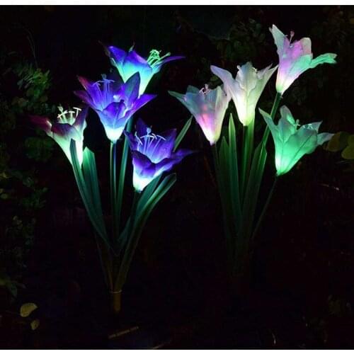 2pcs/lot LED Solar Lamp Color Changing Lily Flower Outdoor Lighting Lamp Waterproof Path Yard Garden Decor Support Dropship