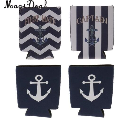4pcs Stubby Beer Bottle Tin Can Cooler Sleeve Wrap First Mate Captain Anchor
