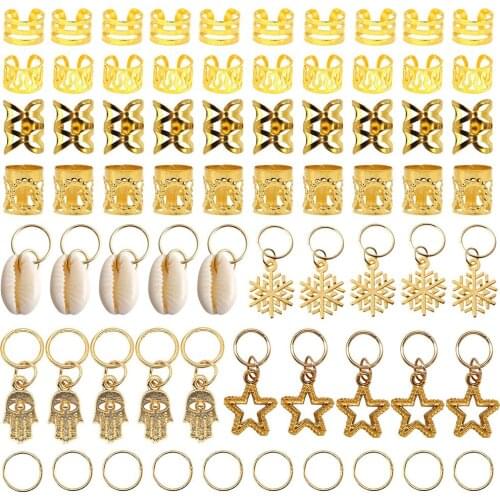70Pcs Women Girls Dreadlocks Beads Hair Braid Rings Clips DIY Braiding Metal Cuffs Jewelry Pendants Hair Decoration Accessories