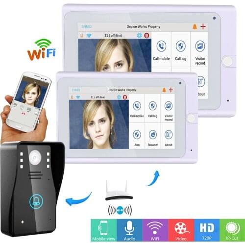 720P 7" WiFi Wireless Video Door Phone intercom Doorbell IP Camera PIR IR Night Vision with 2 monitor 1 Outdoor camera