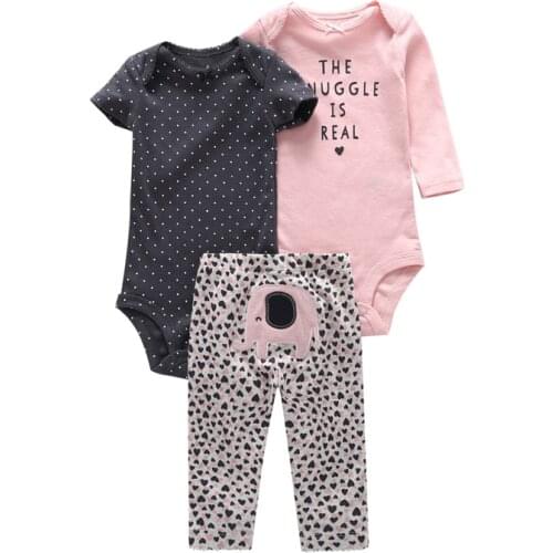 Newborn girl boy set cotton infantil baby girl clothes long sleeve bodysuit letter+pants animal Elephant 3PCS pullover suit dot