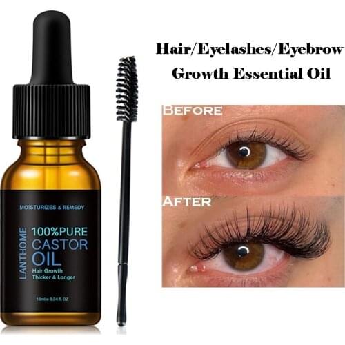 Pure Castor Oil Eyelashes Growth Serum Hair Treatment Eyebrow Fast Growth Liquid Essential Oil Makeup Eyelash Enhancer 10ml