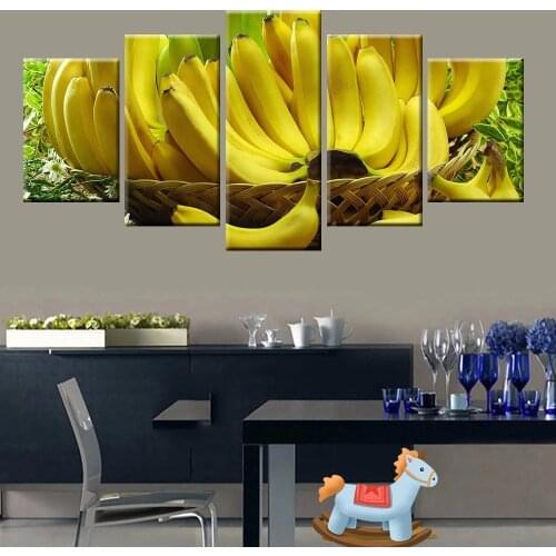 Nordic Style Fresh Banana Fruit Canvas Painting 5 Panel Printing Kitchen Decorative Wall Art Poster Modular Picture