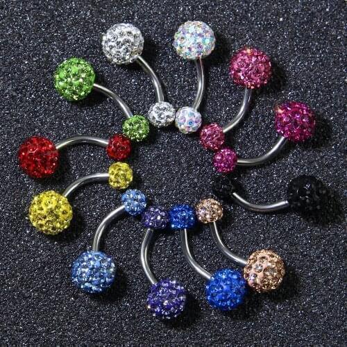 Double Crystal Ball Belly Button Rings 12Colors Surgical Steel Sexy Women Crystal Rhinestone Belly Navel Button Piercing Jewelry