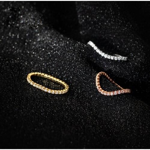 Real 925 Sterling Silver Rings for Women Pave CZ Zircon Tennis Promise Ring Adjustable Wedding Party Fashion Jewelry