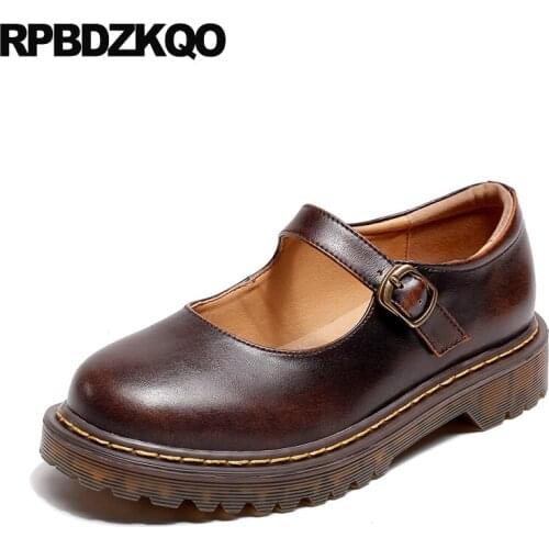 Brown Chinese Mary Jane Round Toe Vintage Japanese British Style Retro Women Designer Slip Resistant China Wide Fit Shoes Ladies