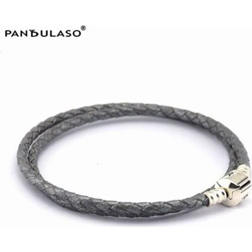 Grey Moments Double Woman Leather Bracelet Fits Original sterling silver Charms & Beads For Woman DIY Jewelry Making