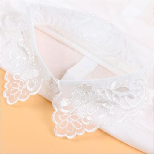 Fashion Women Organza Embroidery Collar White Black Cotton Fake Shirt Detachable Collars Apparel Accessories for womans dress