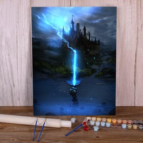 Scenery Excalibur DIY Painting By Numbers Complete Kit Acrylic Paints 40*50 Paiting By Numbers Home Decor For Handiwork